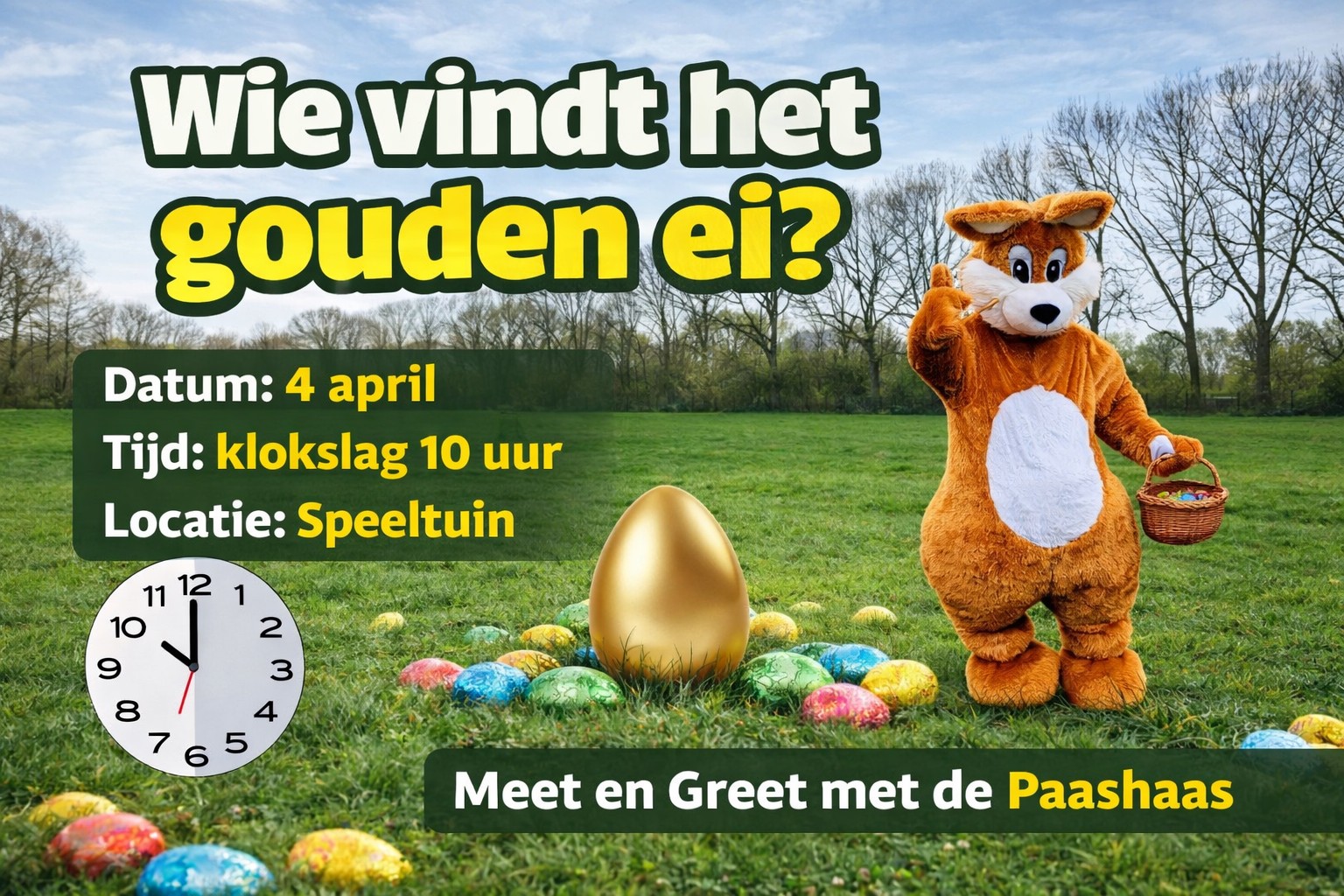 Paaseieren zoeken  Zaterdag 4 april 10:00 uur